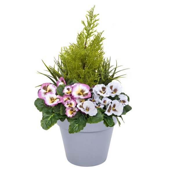 Artificial Soft Pink & White Pansy Grey Patio Planter 60cm/24in