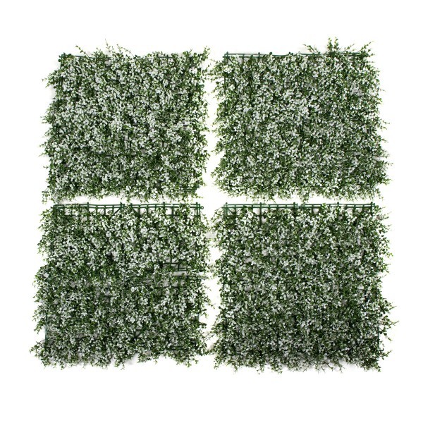 Artificial Green Wall Hedge with Small White Leaf Foliage Pack of 4 x 50cm/20in - A1142