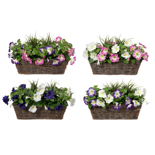 Artificial Pink & Purple Petunia Rattan Window Box 58cm/23in - GB1194