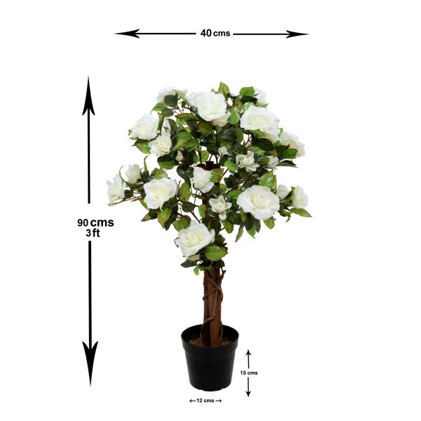 Artificial White Rose Tree 60 Flowers 90cm/3ft - GB1404