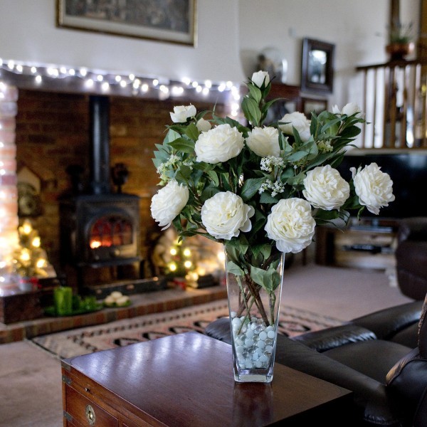Artificial White Flower Bouquet with Peonies, Elderflower, Berries & Greenery - A1209