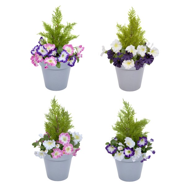 Artificial Purple & White Petunia Grey Patio Planter 60cm/24in