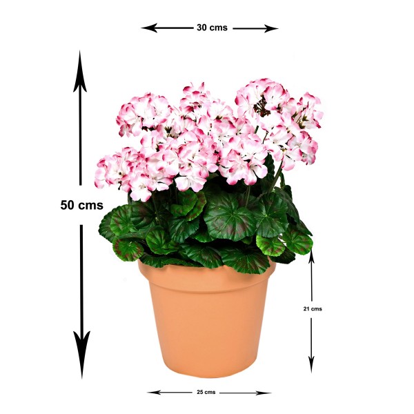 Artificial Pink Geranium Terracotta Patio Planter 50cm/20in