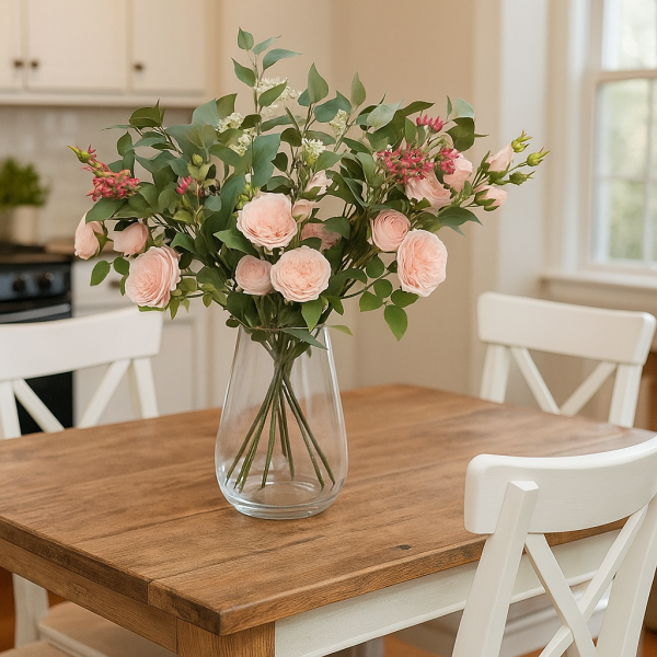 Artificial Peach Flower Bouquet with Peonies, Elderflower, Berries & Greenery - A1206