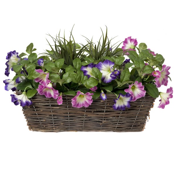 Artificial Pink & Purple Petunia Rattan Window Box 58cm/23in - GB1194