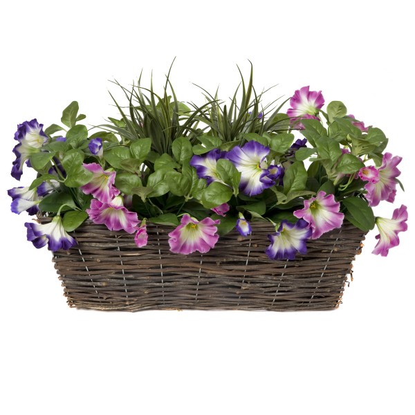 Artificial Pink & Purple Petunia Rattan Window Box 58cm/23in