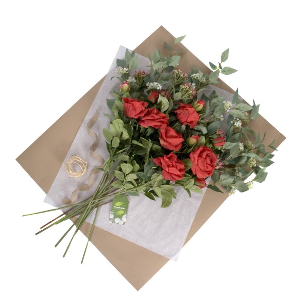 Artificial Red Flower Bouquet with Roses, Elderflower, Berries & Greenery - A1207