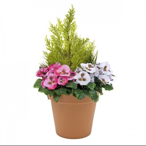 Artificial Pink & White Pansy Terracotta Patio Planter 60cm/24in.