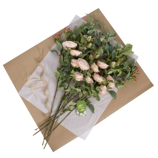 Artificial Peach Flower Bouquet with Peonies, Elderflower, Berries & Greenery - A1206