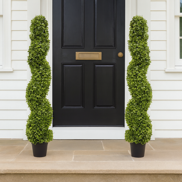 Artificial Premium Spiral Boxwood Topiary Trees 120cm/4ft (Set of 2) - GB1004