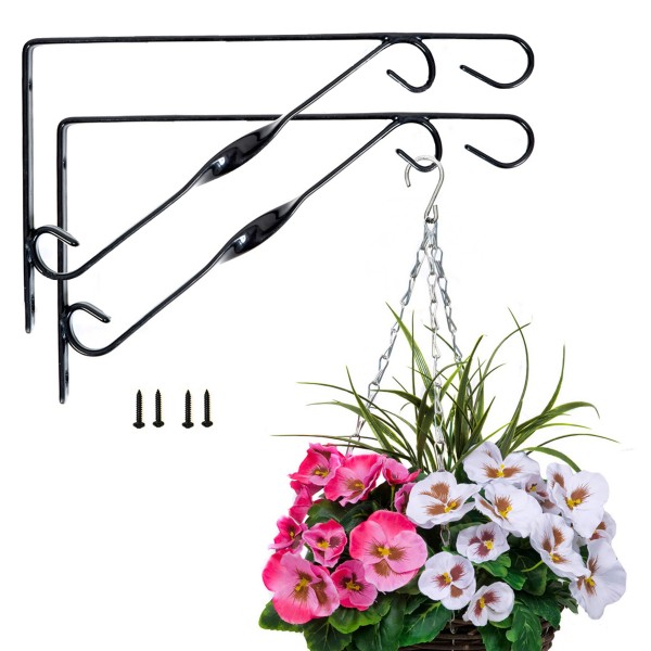 2 x Black Plastic Coated Single Twist Hanging Basket Bracket 12in/30cm - A1407