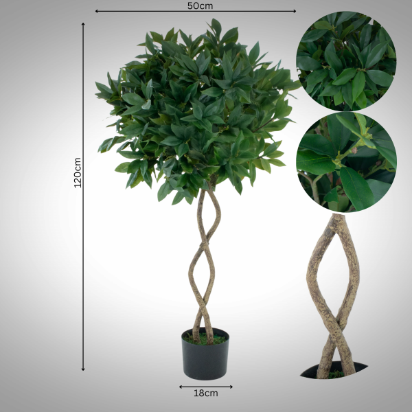 Artificial Twisted Trunk Bay Laurel Tree | Topiary Faux Tree | With Wood Effect Trunk | Natural Leaf and Brown Berries| Premium Quality Natural Appearance | Indoor and Outdoor | 4ft/120 cm - G1324