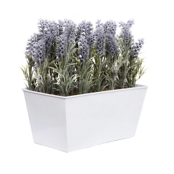 Artificial Lavender Tin White Planter Window Box 30cm/12in