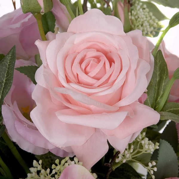 Artificial Pink Flower Bouquet with Roses, Hellebores Elderflower, Berries & Greenery - A1210