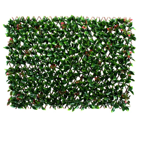 Artificial Expanding Green Wall Willow Trellis Fence with Red and Green Leaf Foliage (1m x 2m) - GB1151