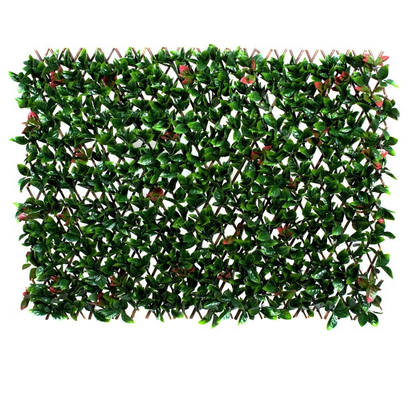 Artificial Expanding Willow Trellis Fence with Red and Green Leaf Foliage (1m x 2m)