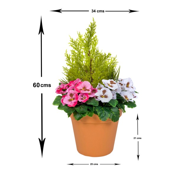 Artificial Pink & White Pansy Terracotta Patio Planter 60cm/24in.