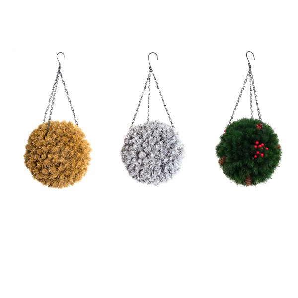Artificial Christmas Green Pine Hanging Ball with LED lights 28cm/11in