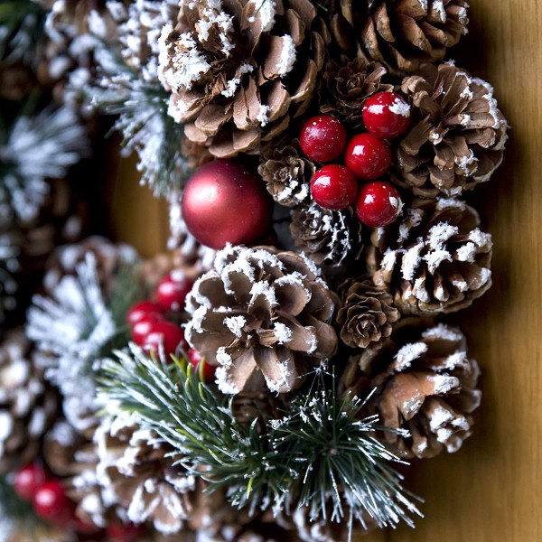 GreenBrokers Christmas Hanging Wreath 32cm Pine Cones with White Frosting D1221