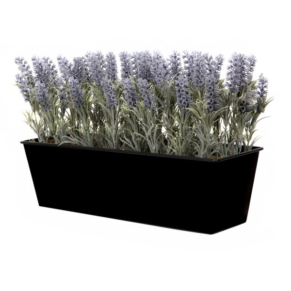 Artificial Lavender Tin Black Planter Window Box 45cm/18in - GB1073