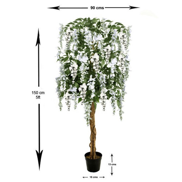 Artificial White Wisteria Tree Potted Plant 150cm/5ft - GB1213
