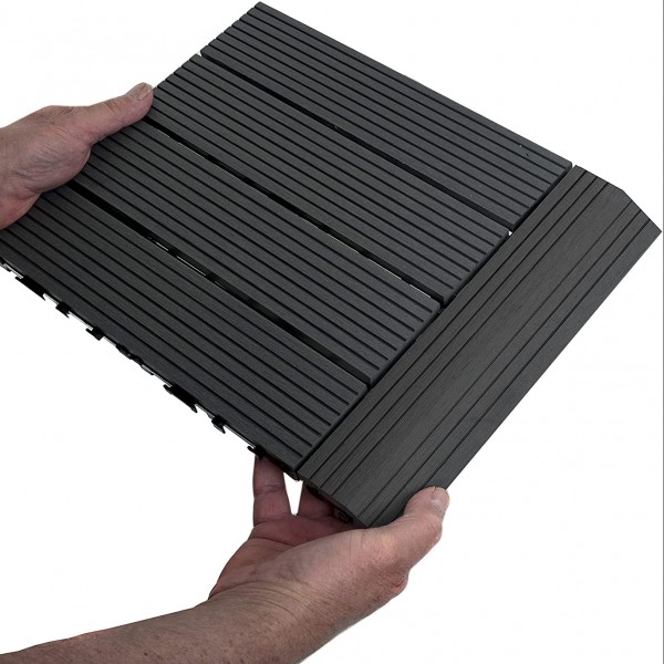Dekco Pack of 10 Black Composite Interlocking Tiles 30cm x 30cm