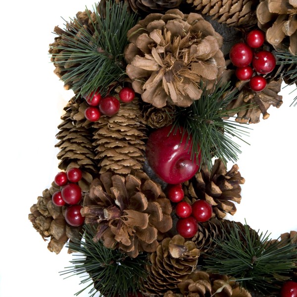 GreenBrokers Christmas Hanging Wreath 37cm Festive Pine Cones & Red Berries D1225