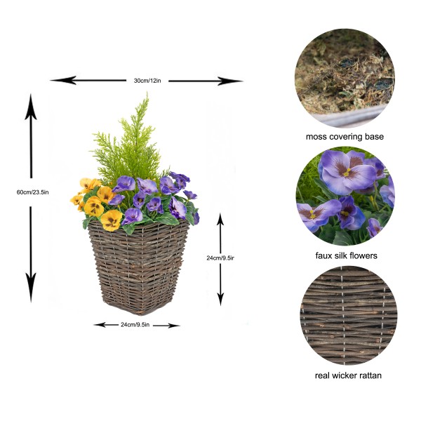Artificial Purple & Yellow Rattan Patio Planter 60cm/24in (Set of 2) - GB1017