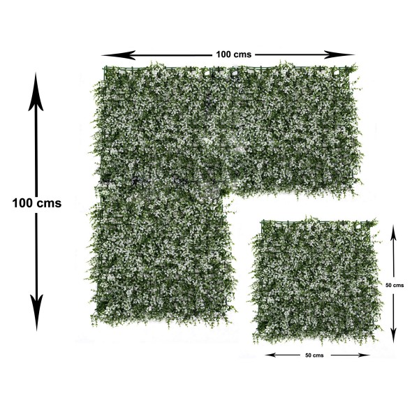 Artificial Green Wall Hedge with Small White Leaf Foliage Pack of 4 x 50cm/20in - GB1142
