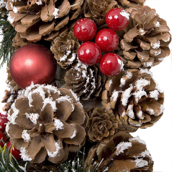 GreenBrokers Christmas Hanging Wreath 32cm Pine Cones with White Frosting D1221