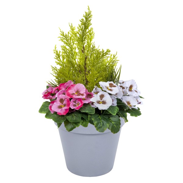 Artificial Pink & White Pansy Grey Patio Planter 60cm/24in