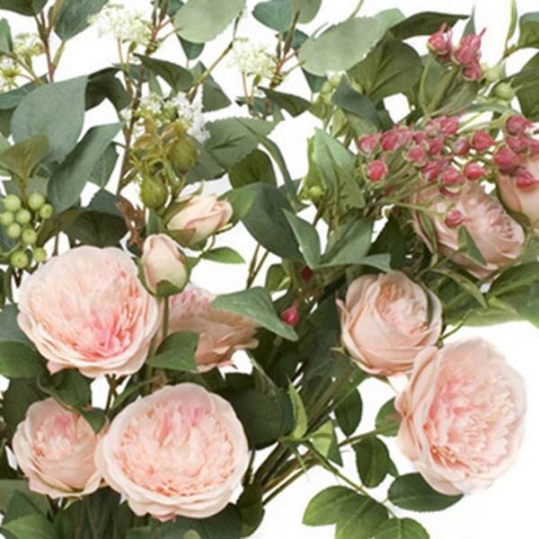 Artificial Peach Flower Bouquet with Peonies, Elderflower, Berries & Greenery - A1206