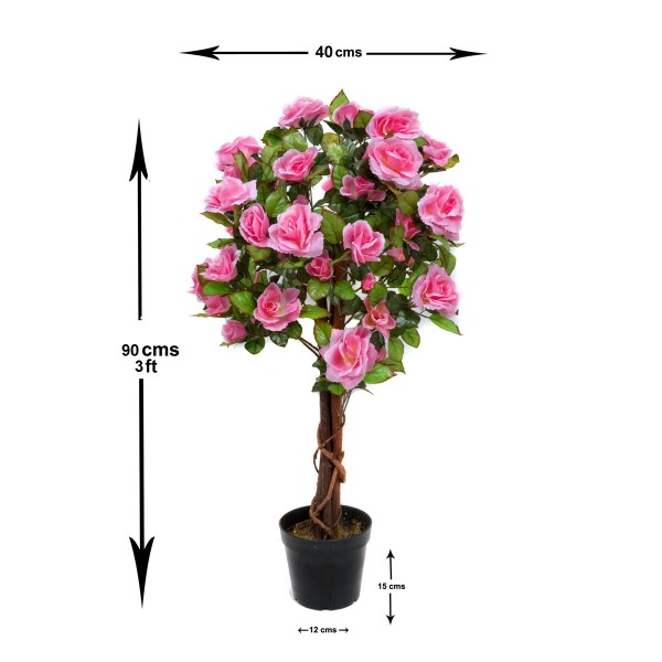 Artificial Pink Rose Tree 60 Flowers 90cm/3ft