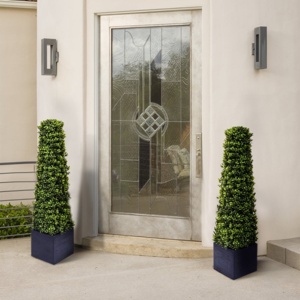 Artificial Premium Quality Boxwood Topiary Pyramid Trees in Black Square Planter 90cm/3ft (Set of 2) - GB1030
