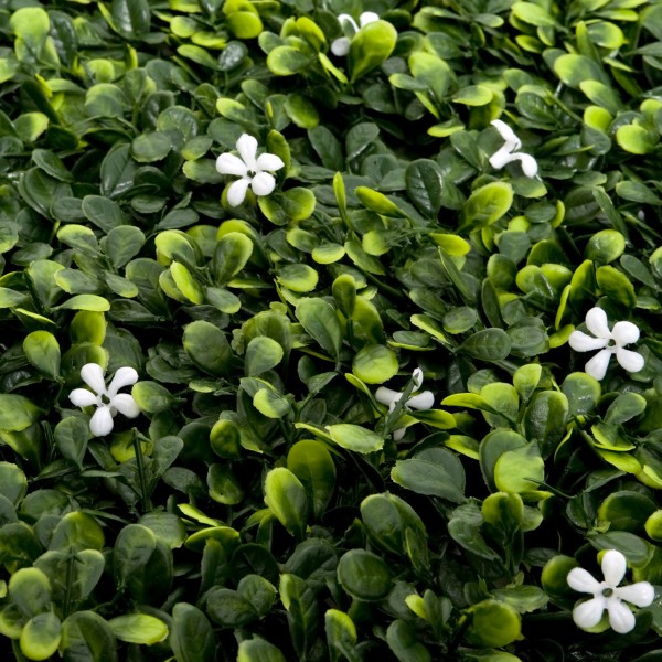 Artificial Green Wall Hedge with Green Leaf Foliage and Small White Flowers Pack of 4 x 50cm/20in