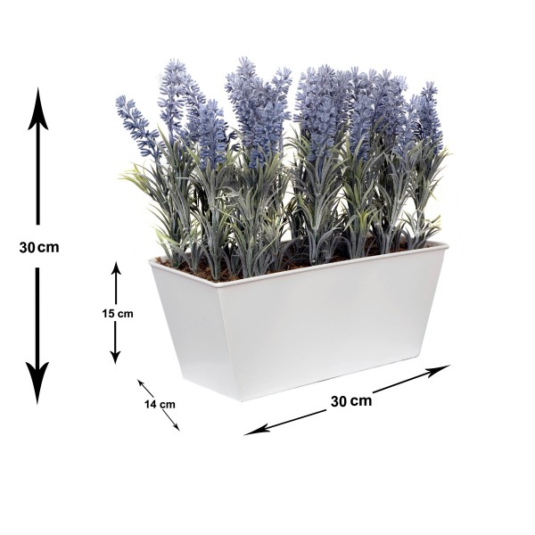 Artificial Lavender Tin White Planter Window Box 30cm/12in - GB1027