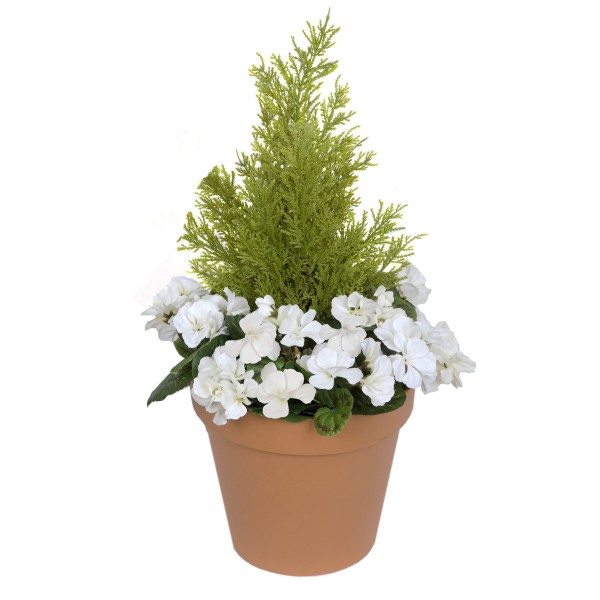 Artificial White Geranium Terracotta Patio Planter 60cm/24in