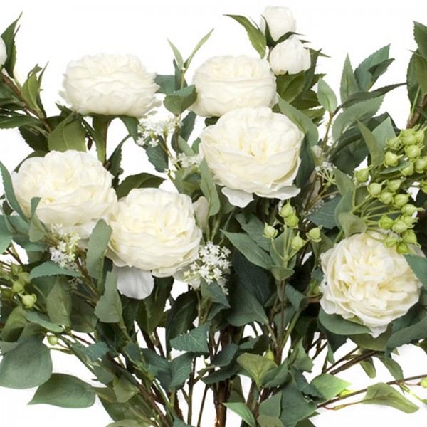 Artificial White Flower Bouquet with Peonies, Elderflower, Berries & Greenery