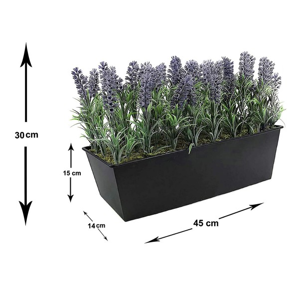 Artificial Lavender Tin Black Planter Window Box 45cm/18in