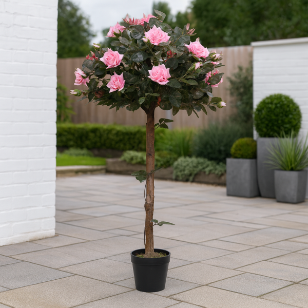 Artificial Pink Rose Tree 30 Flowers 120cm/4ft - A1405