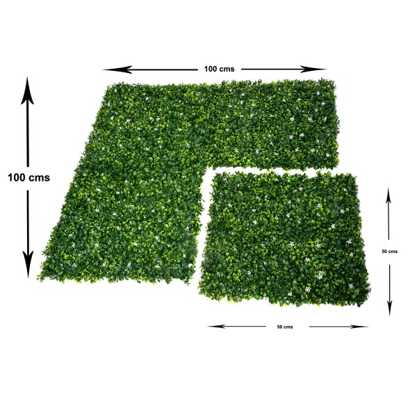Artificial Green Wall Hedge with Green Leaf Foliage and Small White Flowers Pack of 4 x 50cm/20in - GB1268
