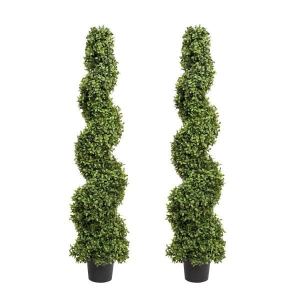 Artificial Premium Spiral Boxwood Topiary Trees 120cm/4ft (Set of 2) - GB1004