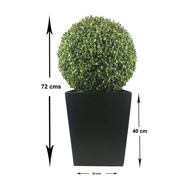Artificial Aglaia Boxwood Ball in Straight Black Tin Planter 72cm/2ft