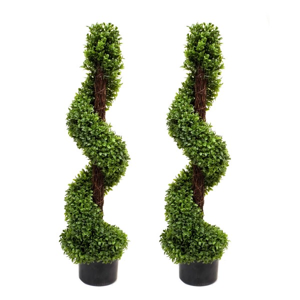 Set of 2 Artificial Spiral Boxwood Topiary Trees 4ft/120cm BEST Quality 