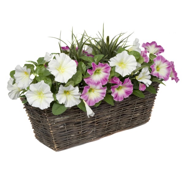 Artificial Pink & White Petunia Rattan Window Box 58cm/23in - GB1196