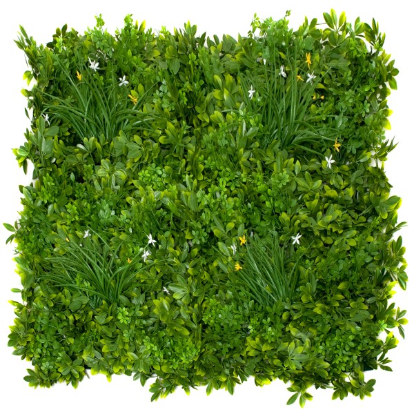 Artificial Premium Green Wall Hedge with Mixed Leaf Foliage Yellow & White Flowers Pack of 4 x 50cm/20in - GB1269