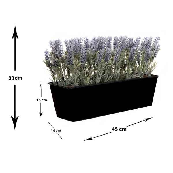 Artificial Lavender Tin Black Planter Window Box 45cm/18in - GB1073