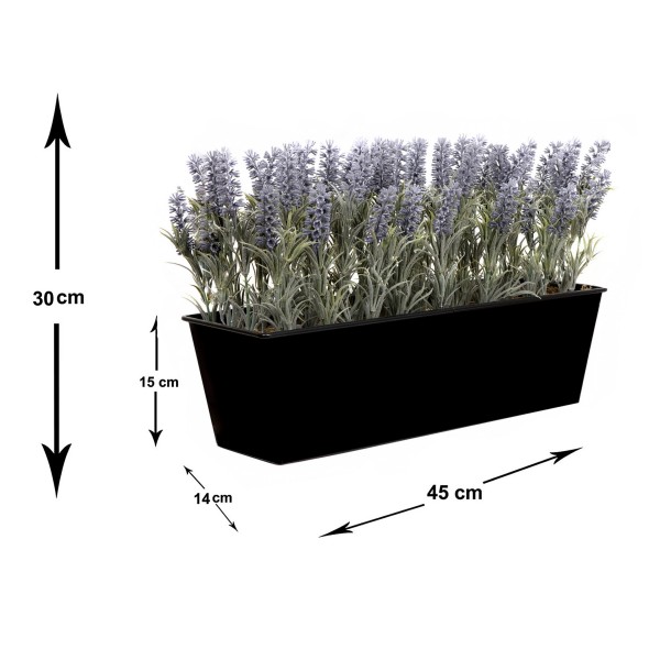 Artificial Lavender Tin Black Planter Window Box 45cm/18in