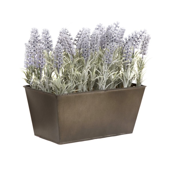 Artificial Lavender Tin Rustic Planter Window Box 30cm/12in - GB1023