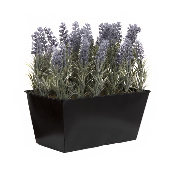 Artificial Lavender Tin Black Planter Window Box 30cm/12in - GB1214